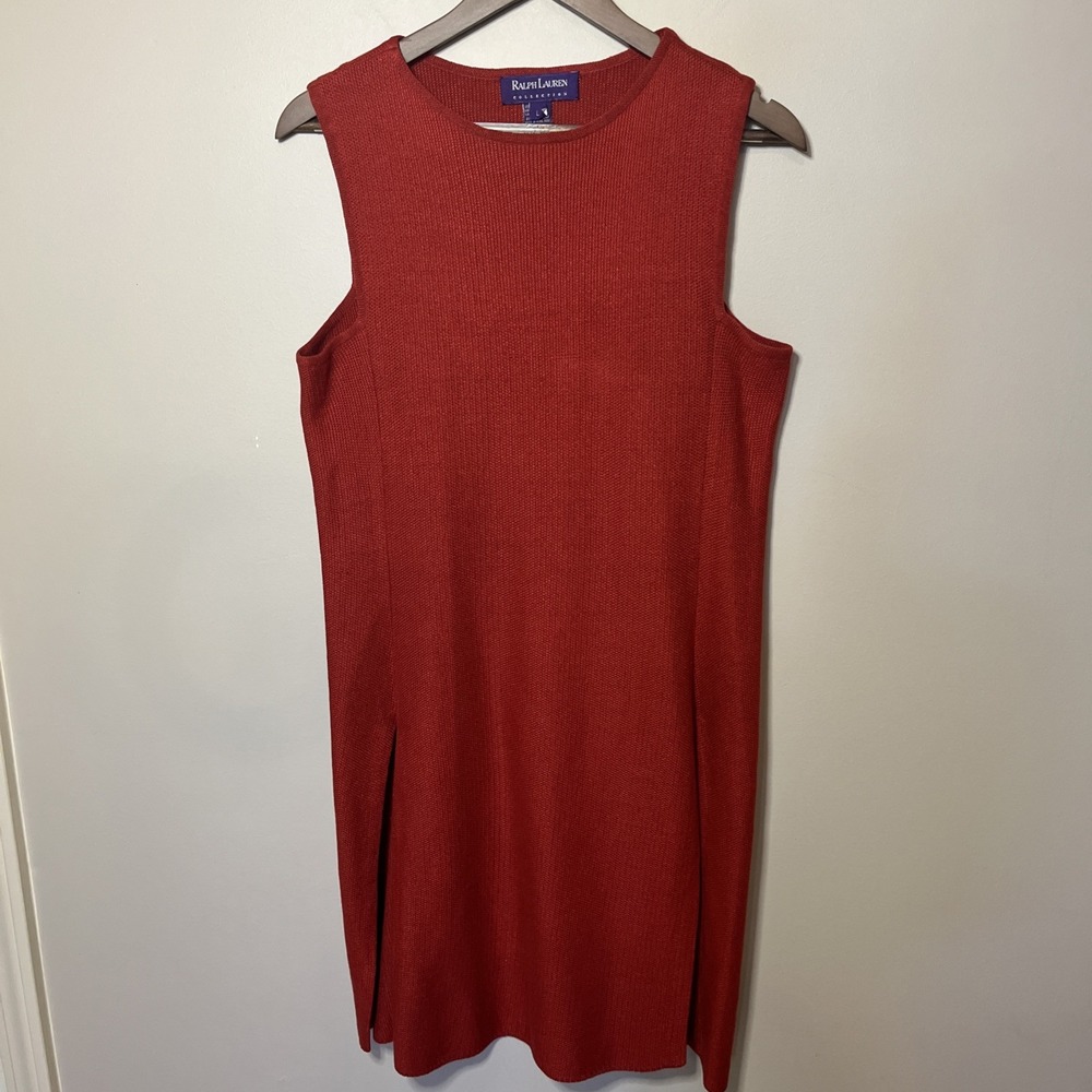 VTG Ralph Lauren Collection 100% Linen Knit Tunic Red Sleeveless Purple Label